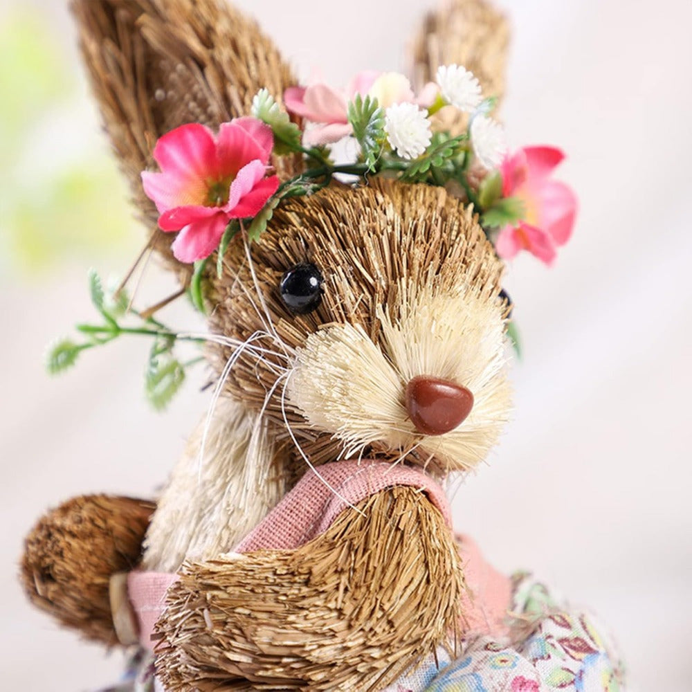 Funny Sisal Easter Bunny Spring Home Decor Statue-1