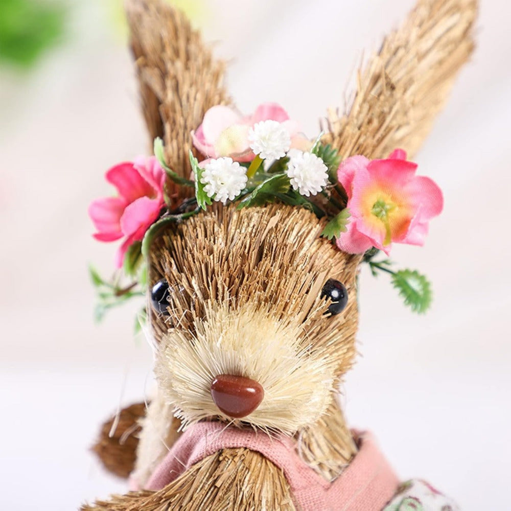 Funny Sisal Easter Bunny Spring Home Decor Statue-3