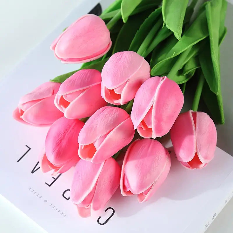 5pcs Artificial Tulip Stems: Realistic Faux Tulip Flowers(Dark Pink (5pcs))-2