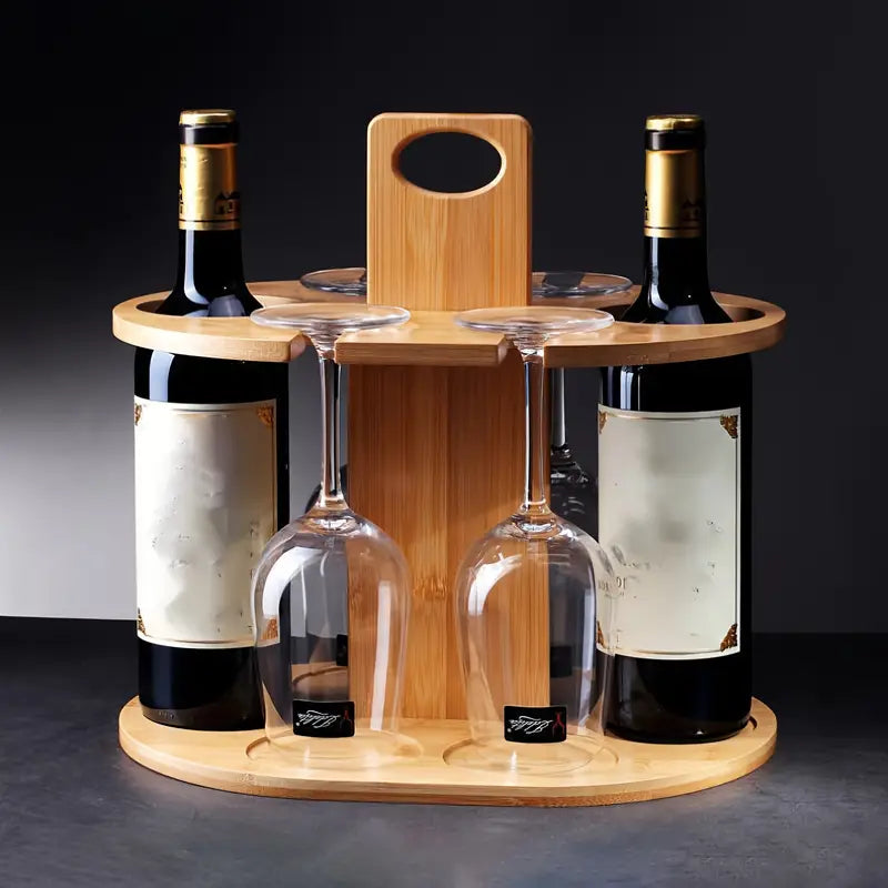 Elegance Elevated: Wooden Tabletop Wine Rack with High-Legged Cup Inverted Cup Design-2