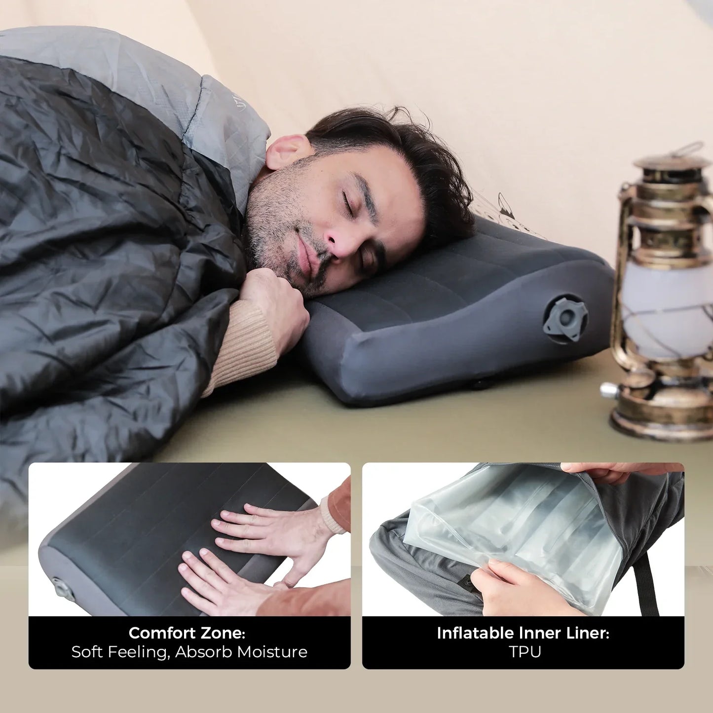 Ergonomic Inflatable Camping Air Pillow Grey-4