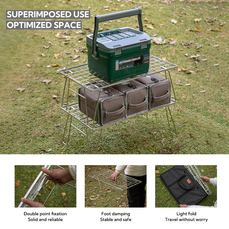 Heavy-Duty Camping BBQ Table Foldable Grill Silver-2
