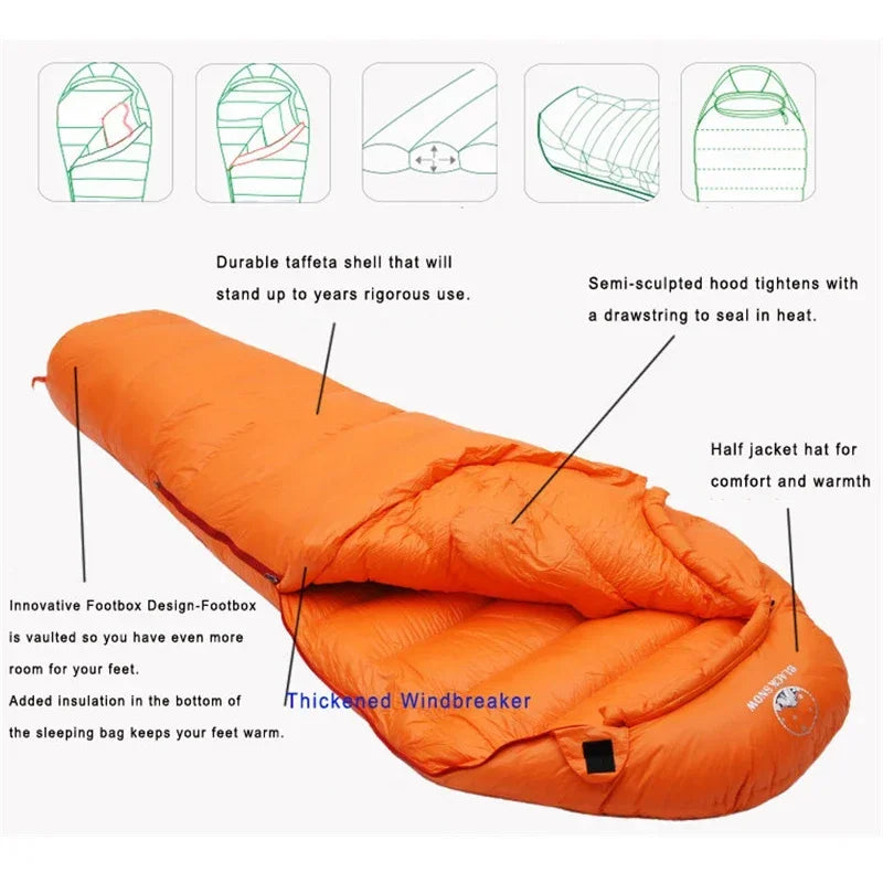 Goose Down Mummy Sleeping Bag Orange-1
