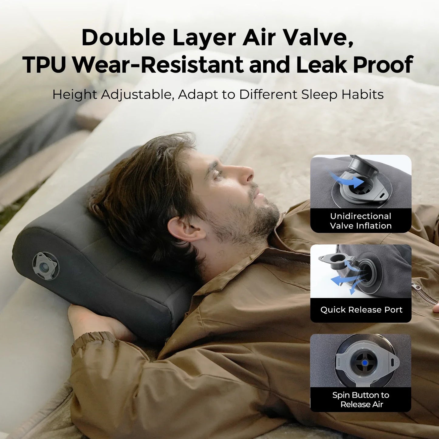 Ergonomic Inflatable Camping Air Pillow Grey-3