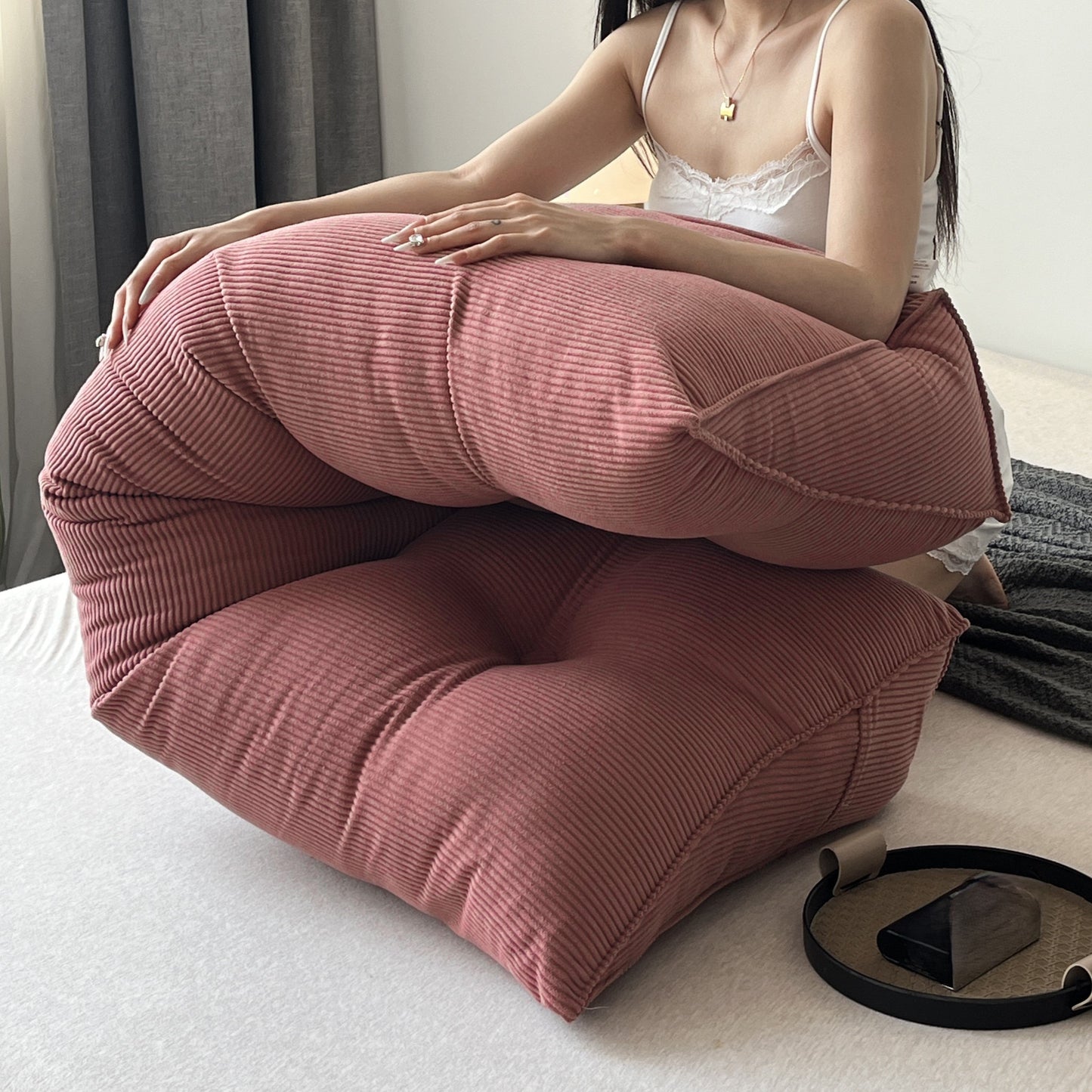 Wedge Floor Cushion with Striped Side Storage-1