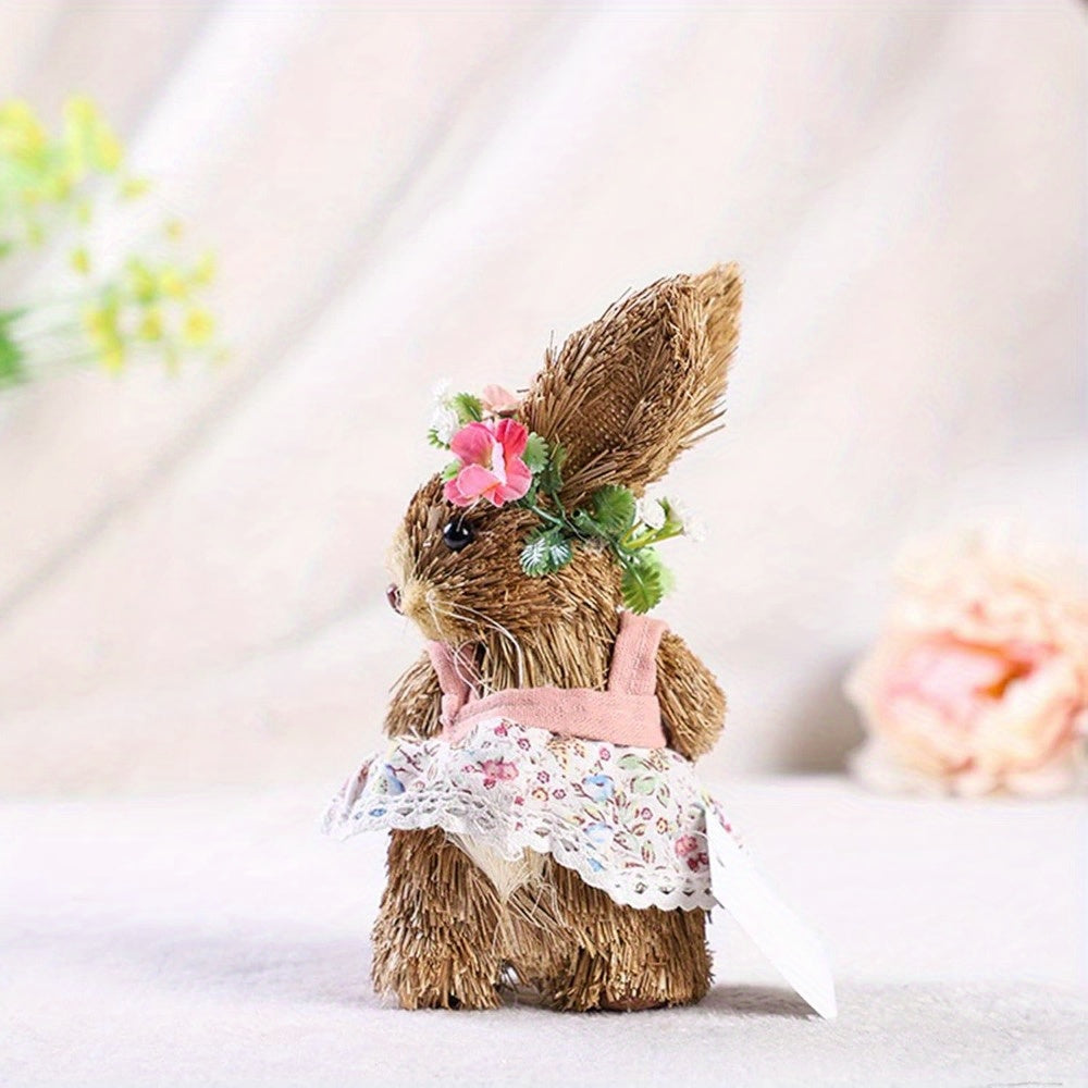 Funny Sisal Easter Bunny Spring Home Decor Statue-2
