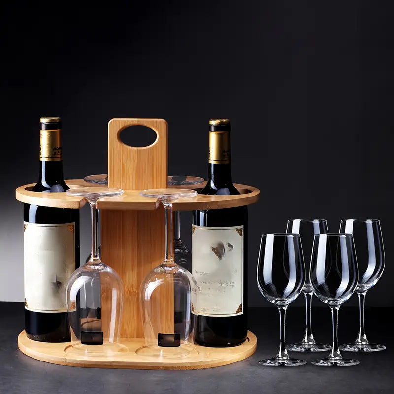 Elegance Elevated: Wooden Tabletop Wine Rack with High-Legged Cup Inverted Cup Design-4