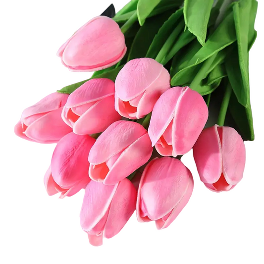 5pcs Artificial Tulip Stems: Realistic Faux Tulip Flowers(Dark Pink (5pcs))-0