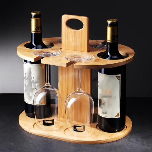 Elegance Elevated: Wooden Tabletop Wine Rack with High-Legged Cup Inverted Cup Design-1