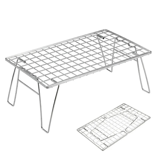 Heavy-Duty Camping BBQ Table Foldable Grill Silver-0