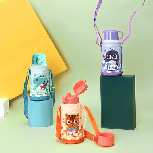 Animal Friends Kids 3 Lid 550ml Mint Insulated Water Bottle-1