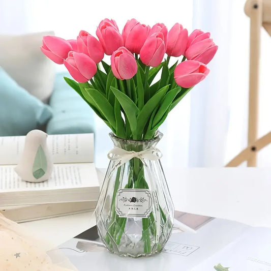 5pcs Artificial Tulip Stems: Realistic Faux Tulip Flowers(Dark Pink (5pcs))-1