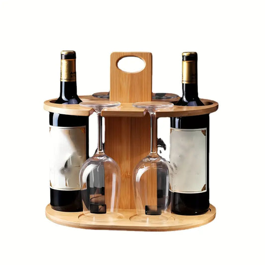 Elegance Elevated: Wooden Tabletop Wine Rack with High-Legged Cup Inverted Cup Design-0