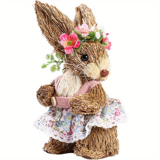 Funny Sisal Easter Bunny Spring Home Decor Statue-0